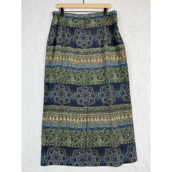 Vtg 90s Midi Skirt 16 Blue Brown Paisley Moody Grunge Boho Modest Whimsigoth Y2K - Picture 2 of 9